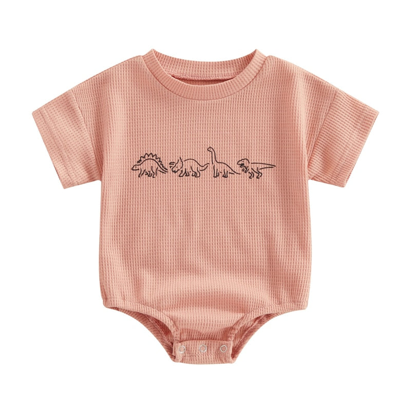 Adorable Waffle Dinosaur Print Newborn Rompers for Boys and Girls