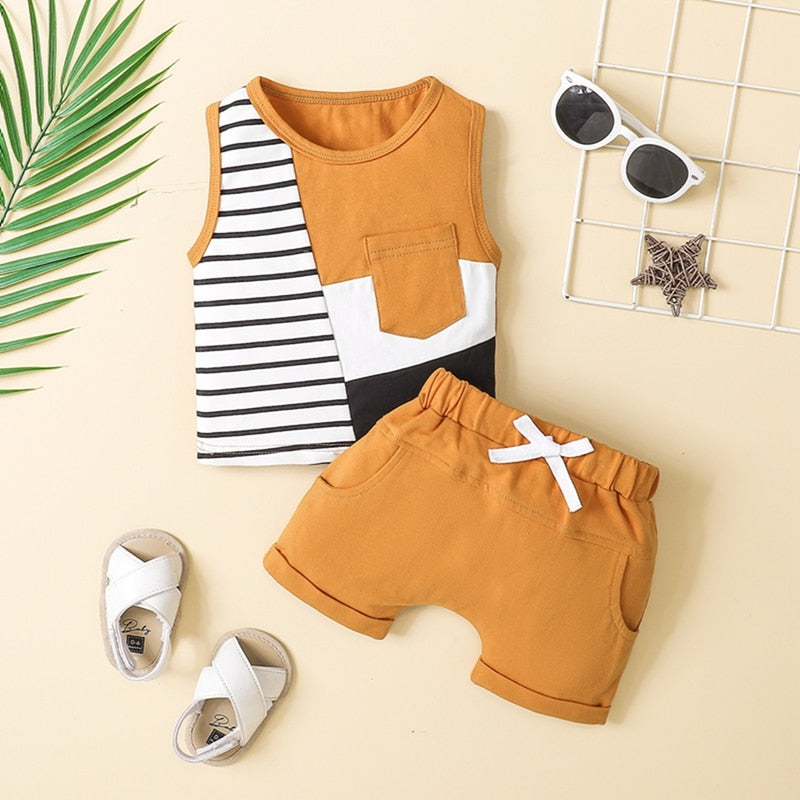 Stylish Summer Outfit for Newborn Baby Boys - Sleeveless Striped Tank Top Shorts Set
