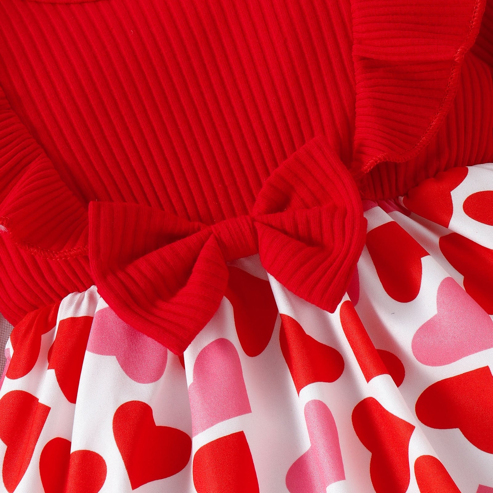 Adorable Infant Girls Valentine's Day Bodysuit Sets - Long Sleeve Rompers with Ribbed Hearts Print and Ruffles