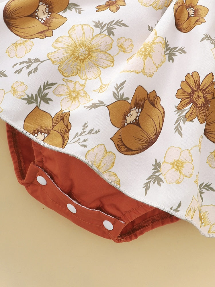 Patchwork Baby Rompers with Flowers Print for Newborn Girls