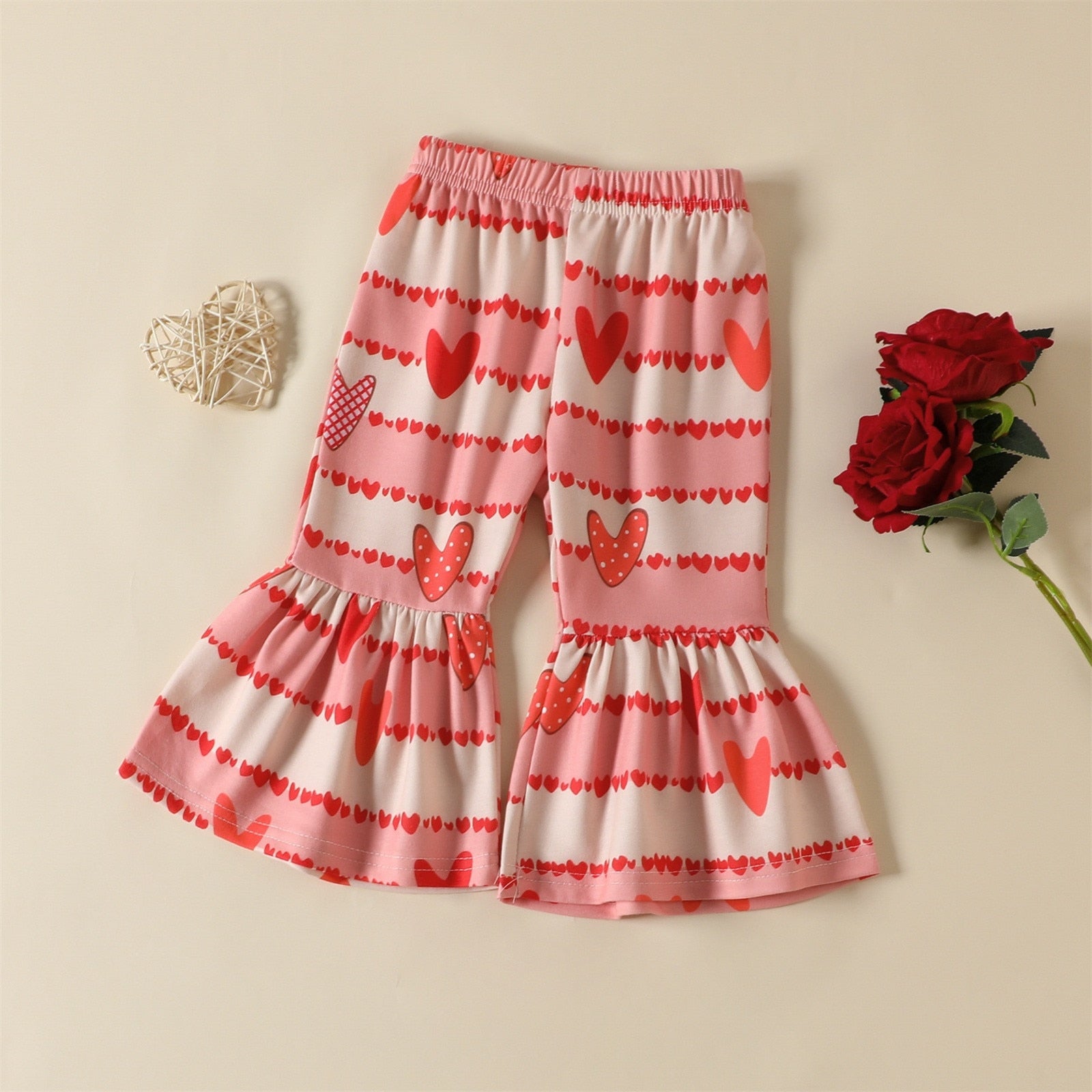 Adorable Valentine's Day Outfit for Little Girls: Love Letter Tops and Heart Flare Pants Set