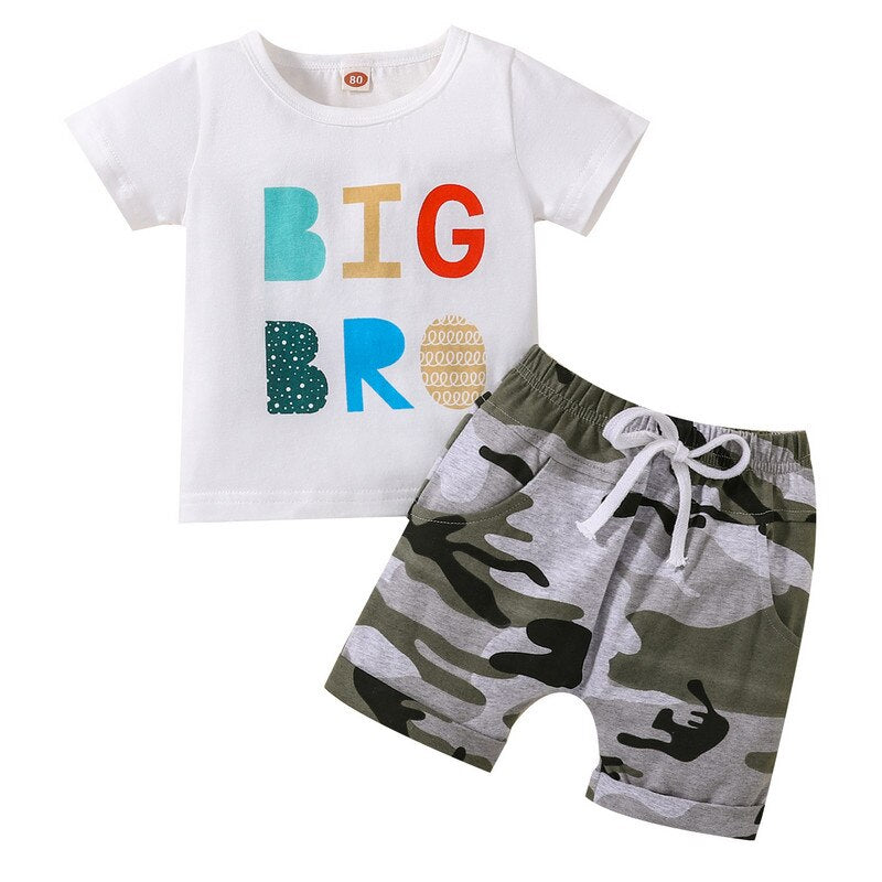 Stylish Summer Clothes for Baby Boys: Letter Short Sleeve T-Shirt and Camouflage Shorts Set