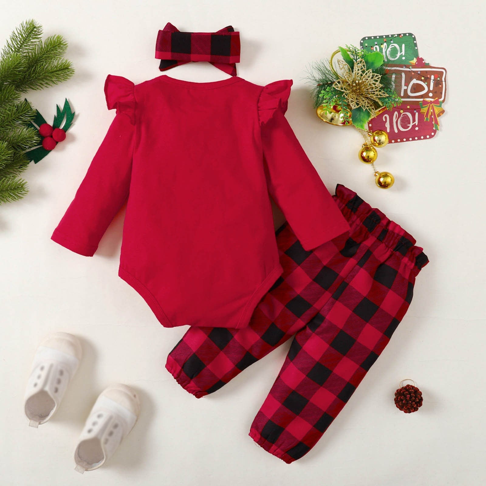 Adorable Christmas Outfits for Newborn Infant Girls - Long Sleeve Rompers, Pants, and Headbands Sets