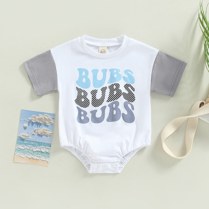 Summer Baby Romper with Color Patchwork and Letter Print