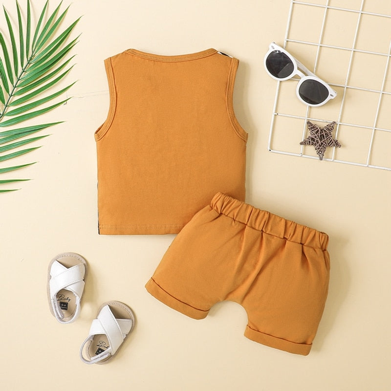 Stylish Summer Outfit for Newborn Baby Boys - Sleeveless Striped Tank Top Shorts Set