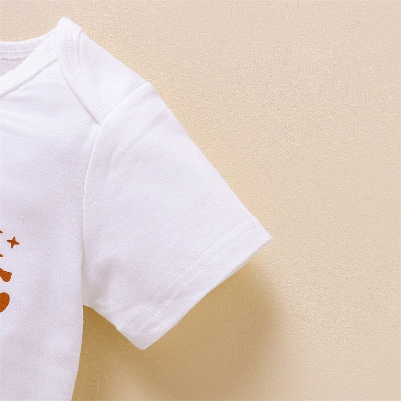 Adorable Newborn Baby Shorts Set for Girls - Short Sleeve Letter Printed Romper and Elastic Solid Color Shorts - 2pcs Outfits