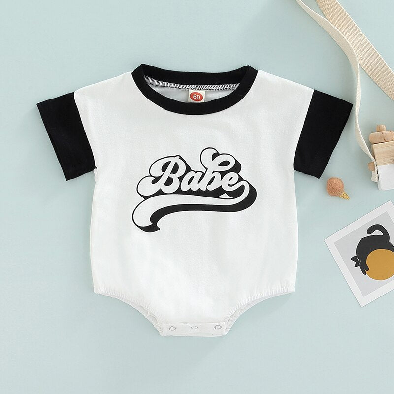 Trendy Newborn Baby Boys Summer Rompers with Contrast Color and Letter Prints