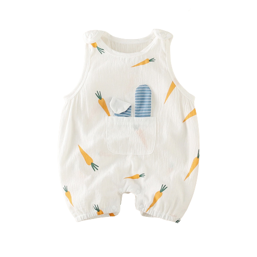 Carrot Heart Printed Baby Rompers: Cute Sleeveless Jumpsuits for Newborns and Toddlers