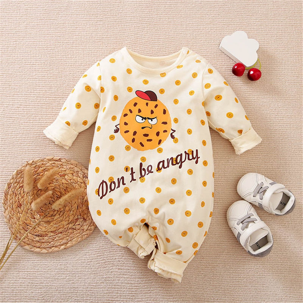 Adorable Girls Newborn Jumpsuit with Ruffles and Cookies Print