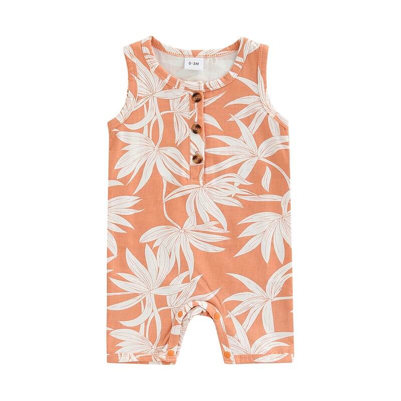 Adorable Newborn Romper with Printed Pattern and Front Buttons for Boys