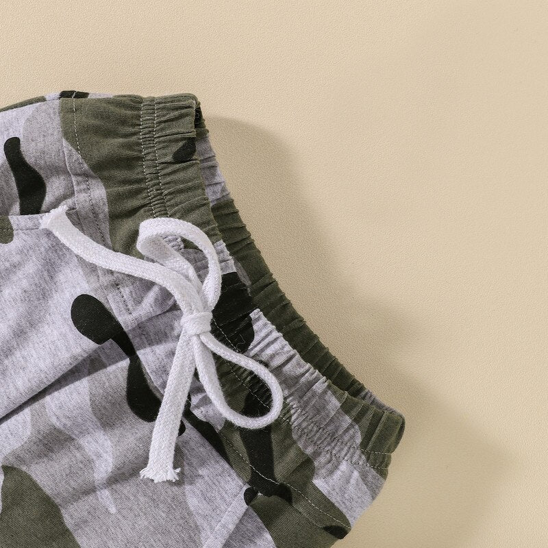 Stylish Summer Clothes for Baby Boys: Letter Short Sleeve T-Shirt and Camouflage Shorts Set