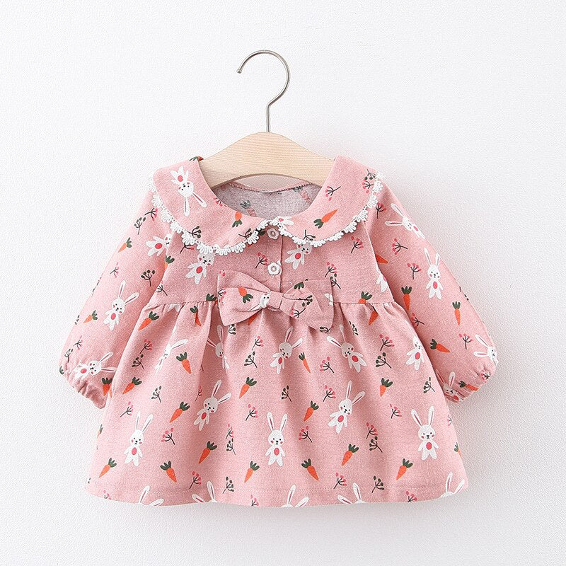 Adorable Cartoon Print Spring Dresses for Baby Girls