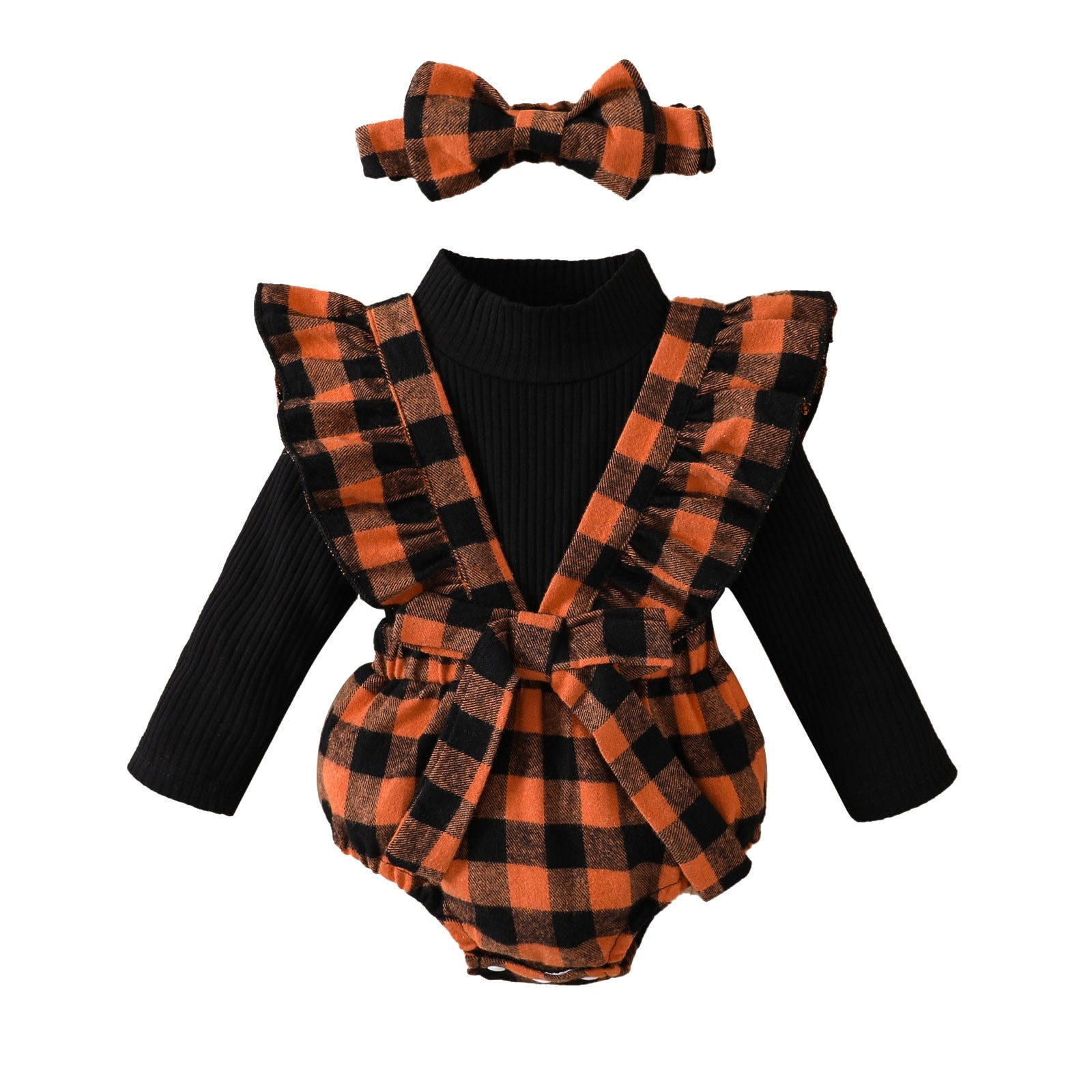 Stylish Baby Girls Clothes Sets for Autumn: Long Sleeve Tops, Plaid Suspenders Shorts, Headband and More!