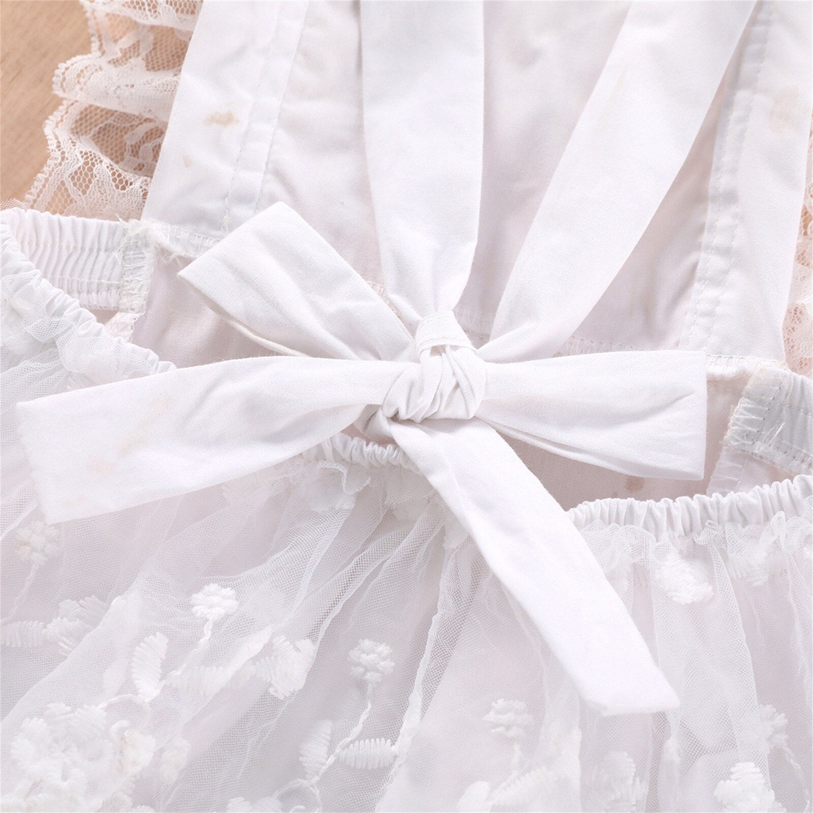 Adorable Infant Baby Girls Summer Romper Dress with Floral Lace Embroidery and Adjustable Straps