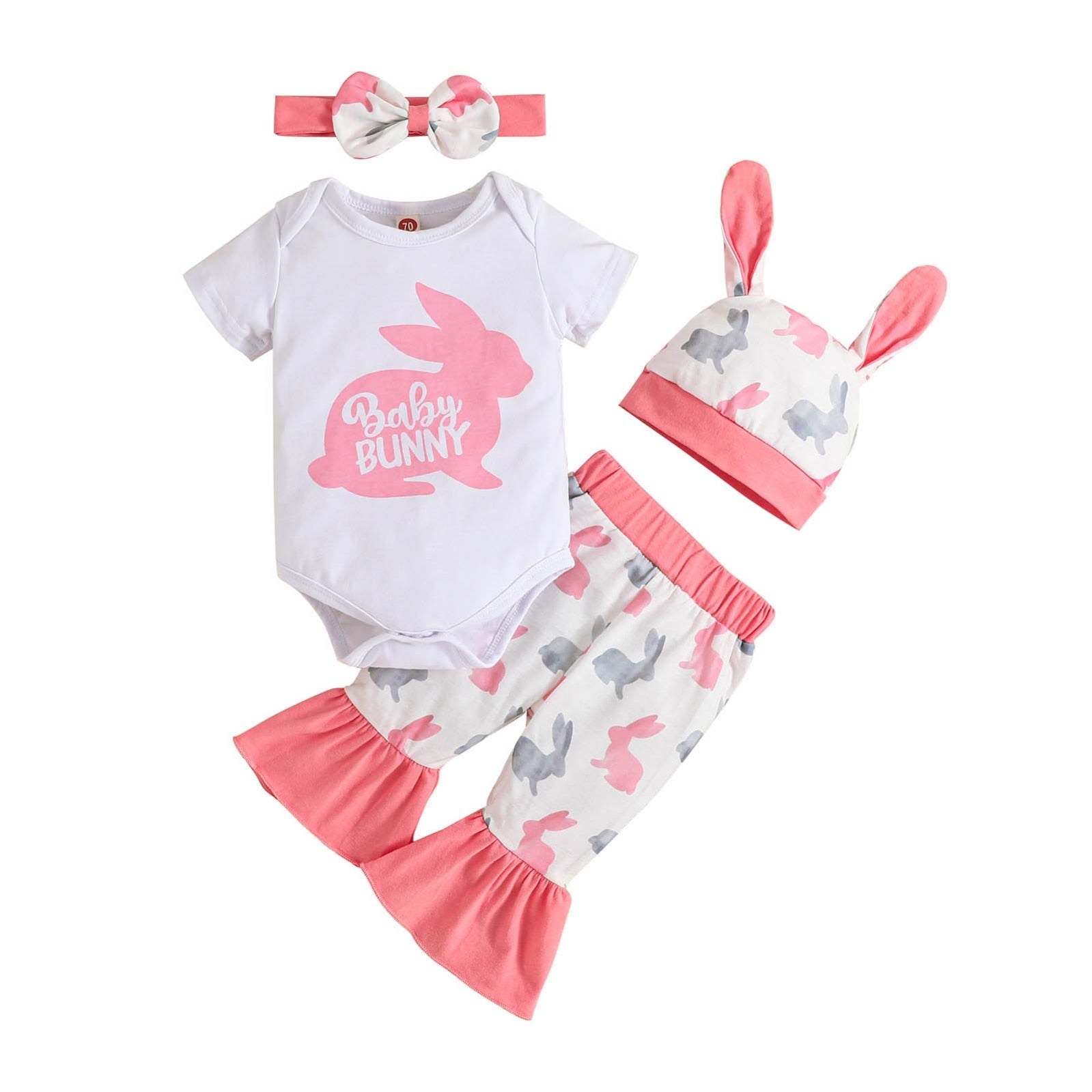 4Pcs Newborn Infant Baby Girls Cute Summer Clothes Sets with Rabbit Theme