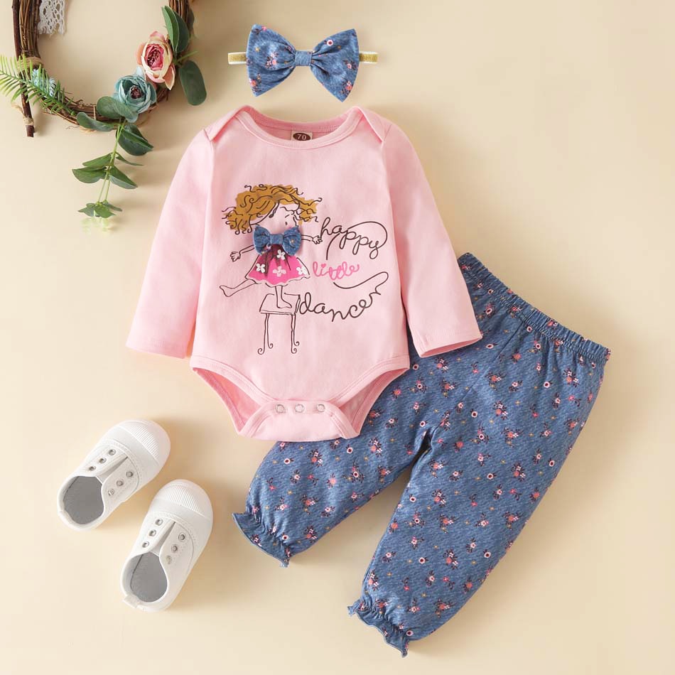 Bumeex Fashion Newborn Toddler Baby Girl Clothing Set Leopard Print Long Sleeve Top Jumpsuit Bow Trousers Headband 3 Piece Set