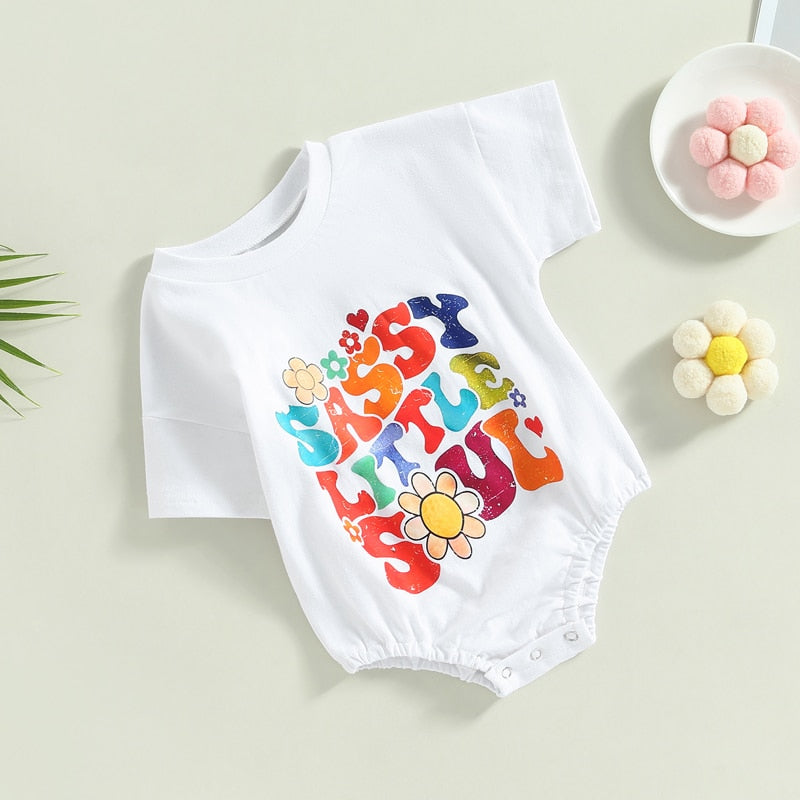 Colorful Floral and Letter Print Rompers for Baby Boys and Girls