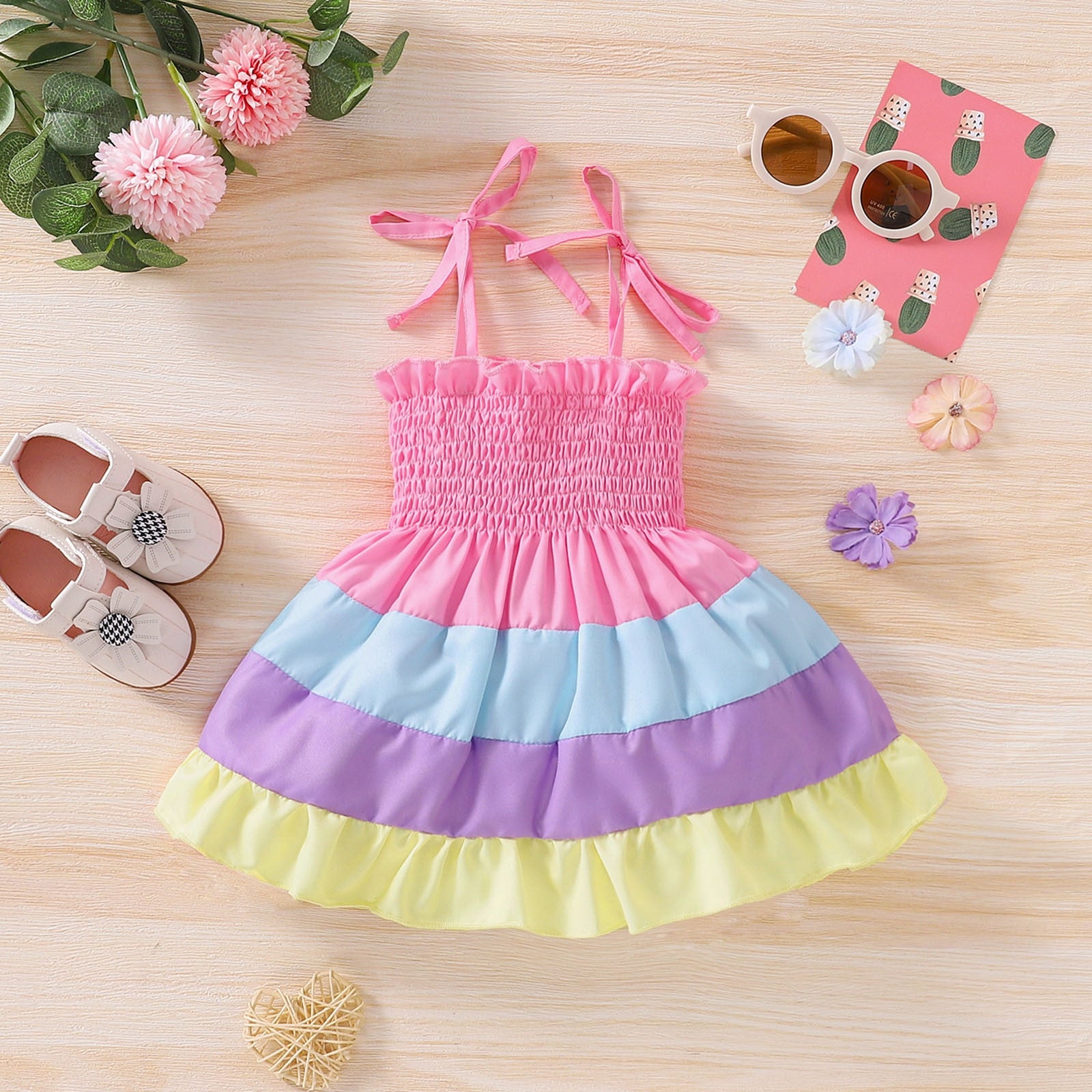 Adorable Infant Baby Girls Dress in Rainbow Colors for Summer