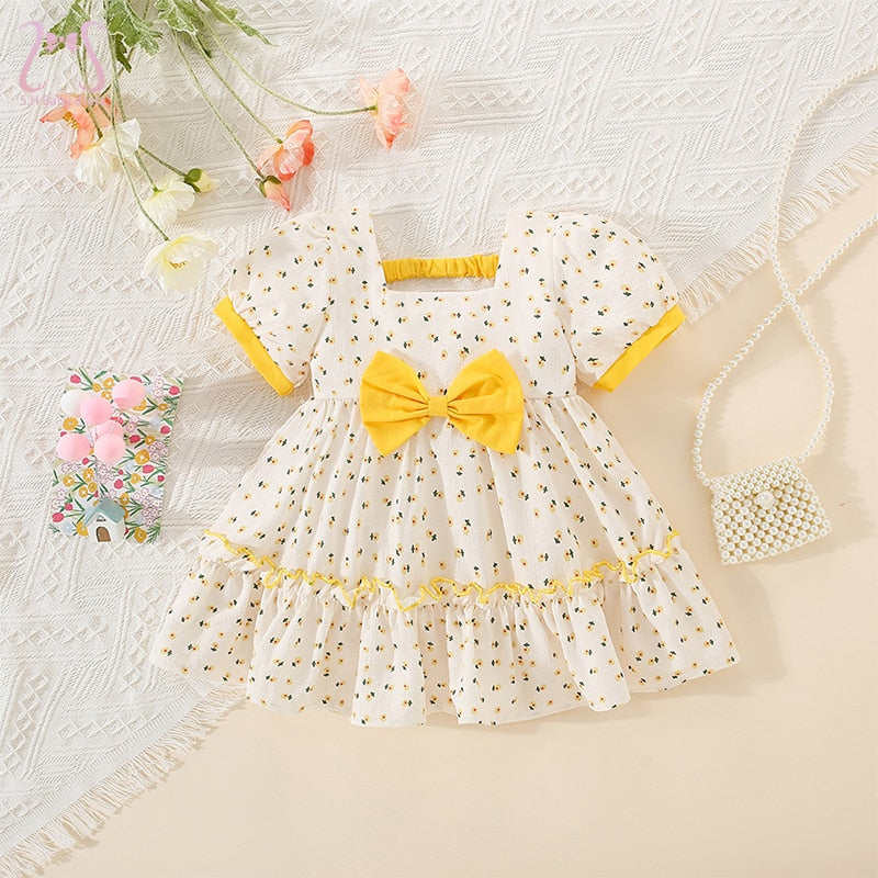 Summer Children Clothes Blue Bow Sling Dresses For Baby Girl Party Princess Thin Toddler Kids Costume 0 To 3 Years Old