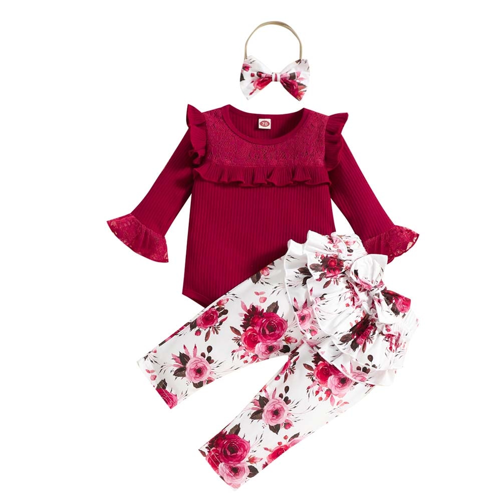 Cute and Comfortable 3-Piece Set for Newborn Baby Girls: Romper, Pants, and Headband