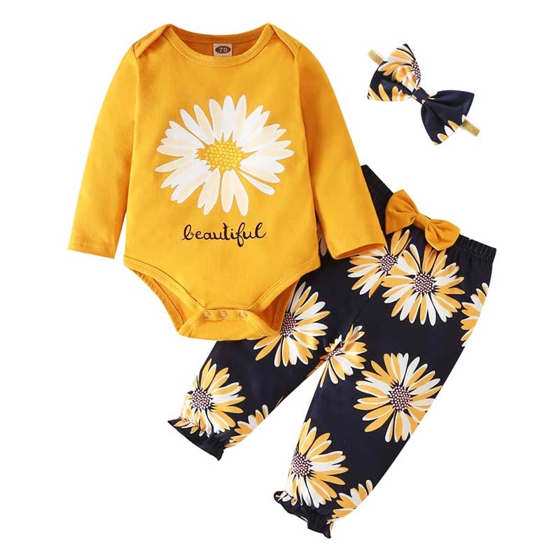 Bumeex Fashion Newborn Toddler Baby Girl Clothing Set Leopard Print Long Sleeve Top Jumpsuit Bow Trousers Headband 3 Piece Set