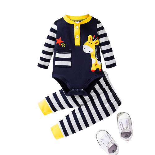 Cute Striped Giraffe Infant Baby Clothes Set for Autumn