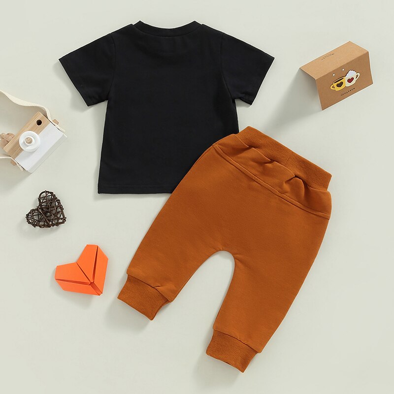 Fashionable Summer Toddler Boys Clothes Sets 0-3Y Letter Print Short Sleeve Cotton T-shirts+Solid Long Pants Sportwear Outfits