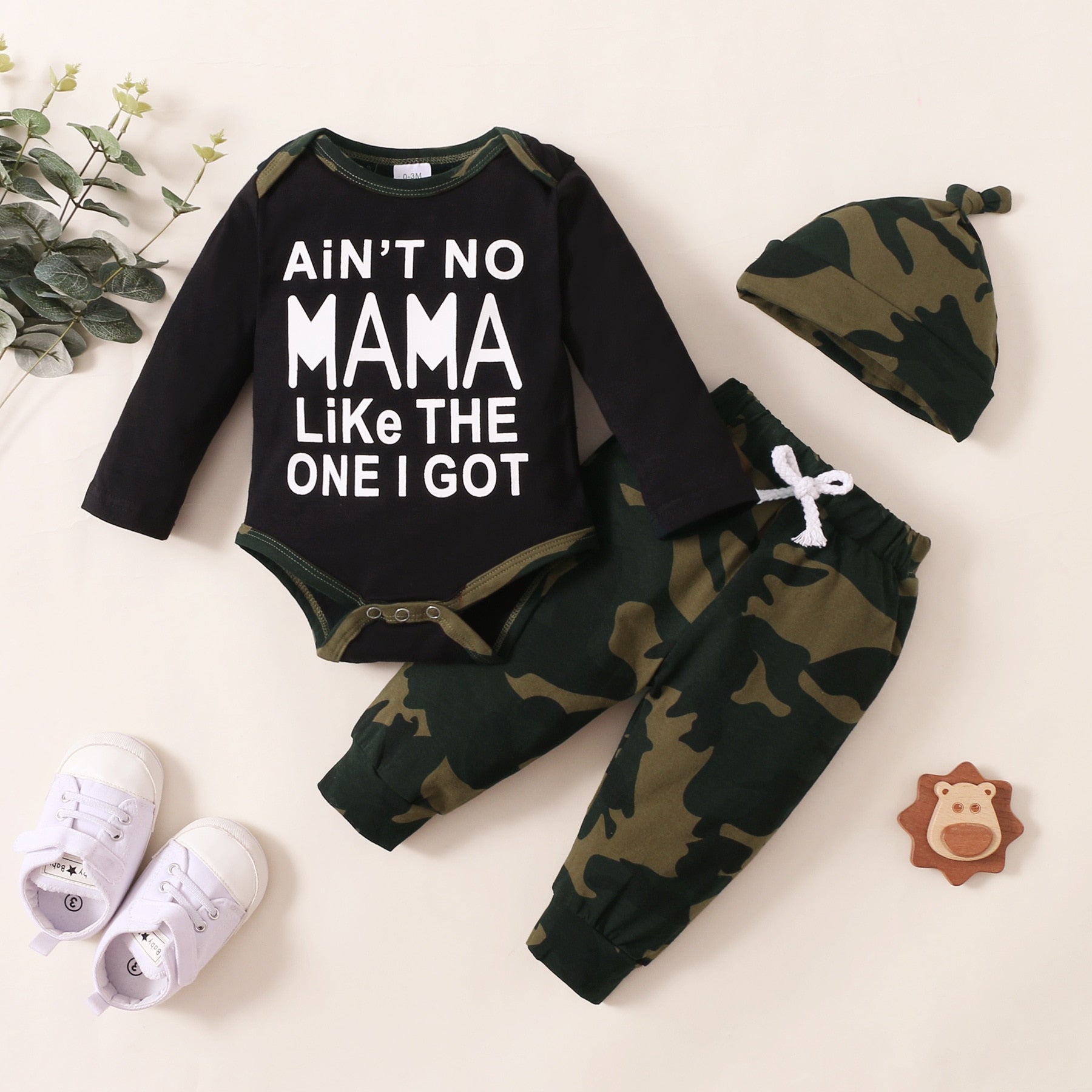 Trendy Camouflage Baby Clothes Set for Boys and Girls - Long Sleeve Letter Printed Body Suit Tops and Pants for Newborns and Toddlers