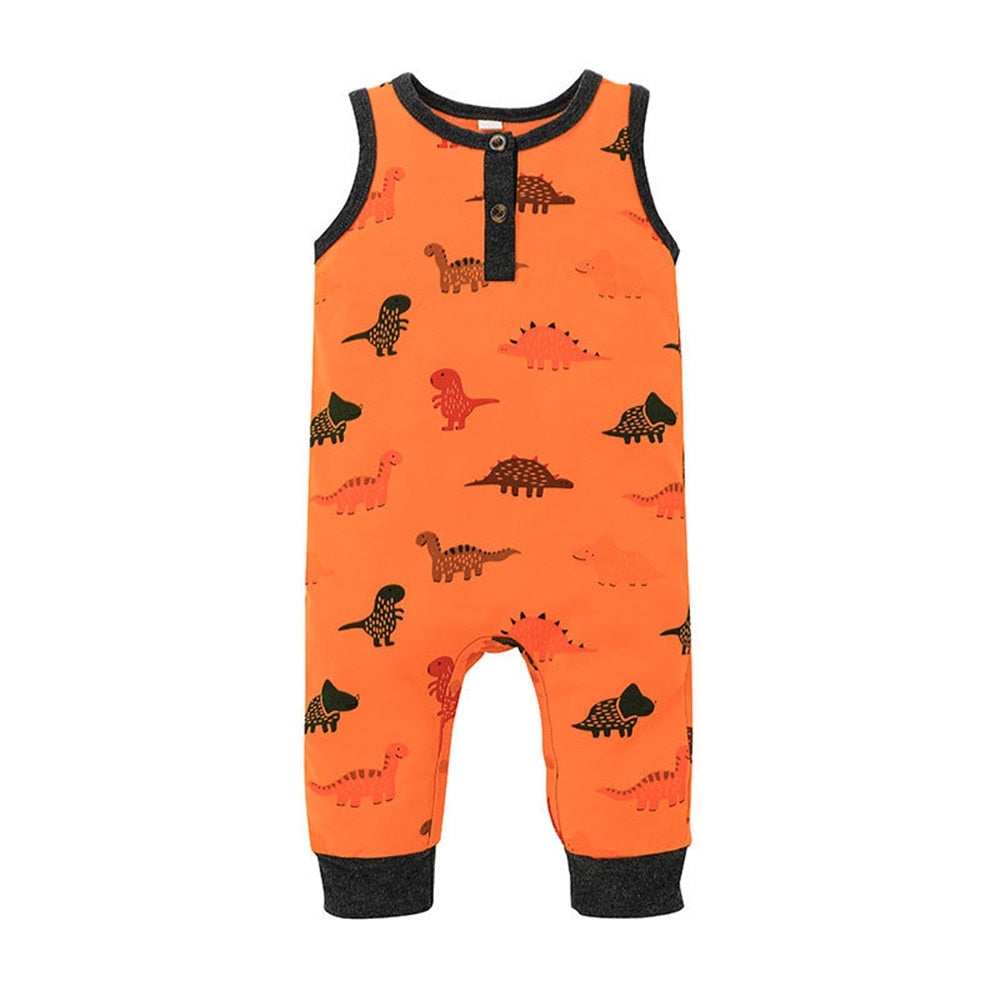Adorable Dinosaur Printed Sleeveless Baby Rompers for Summer