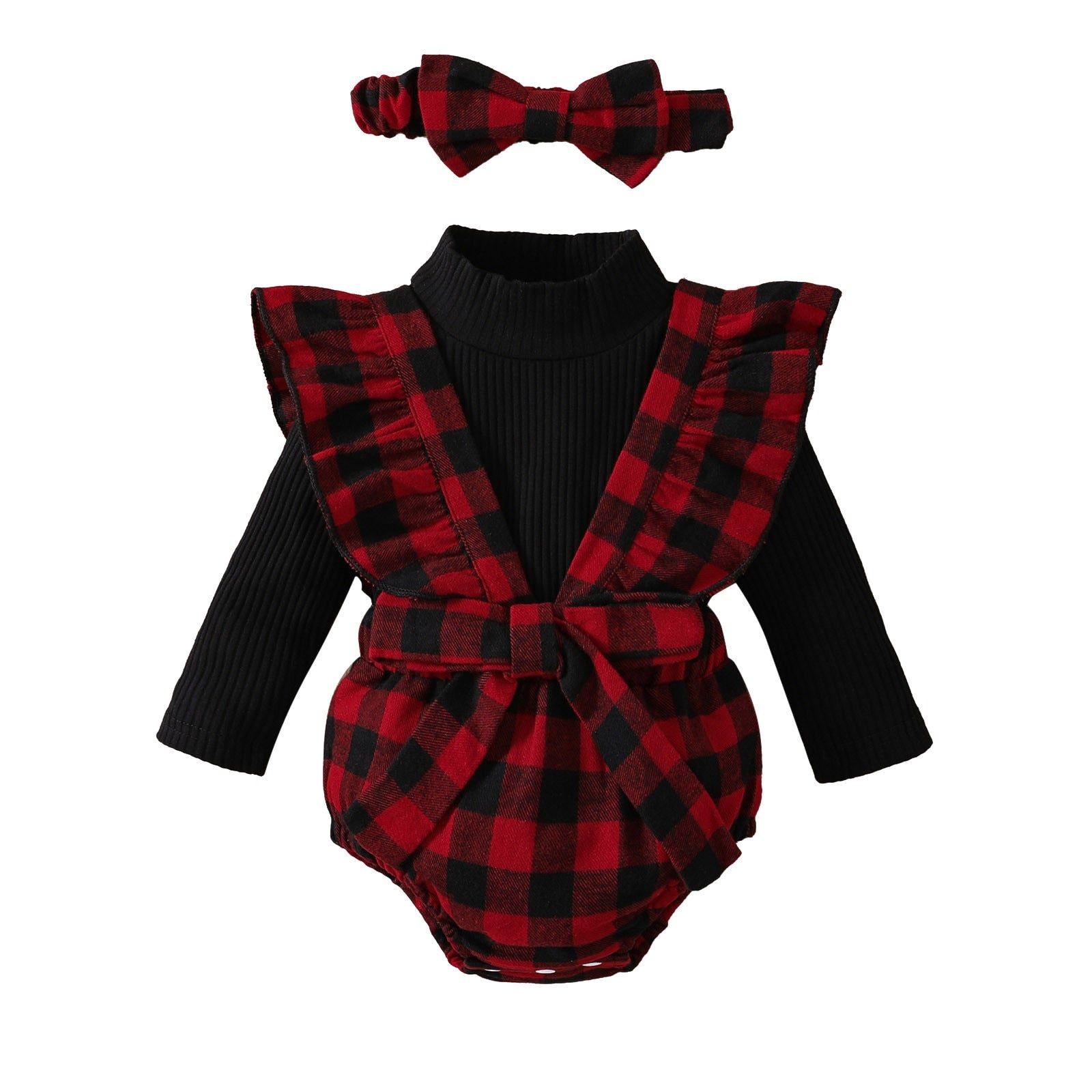 Stylish Baby Girls Clothes Sets for Autumn: Long Sleeve Tops, Plaid Suspenders Shorts, Headband and More!