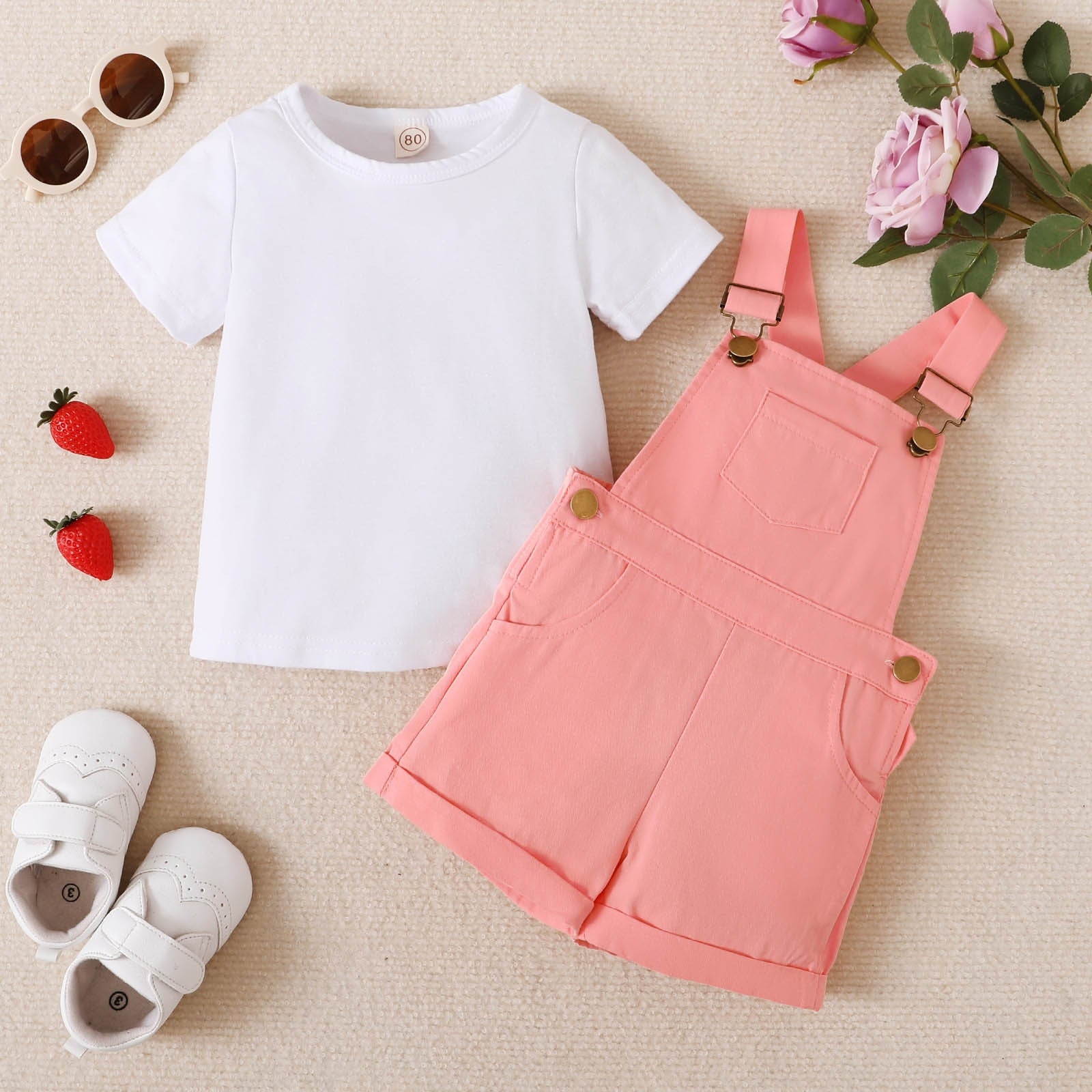 Summer Cute Kids Girls Clothes Sets 2pcs Short Sleeve T-Shirts + Striped Shorts with Pockets