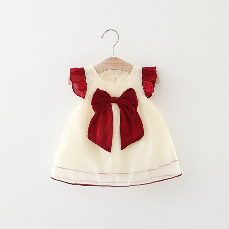 Sweet Solid Color Baby Girl Bow Knot Birthday Party Dress