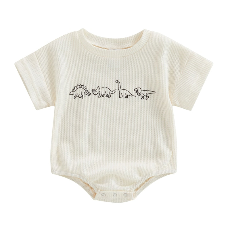 Adorable Waffle Dinosaur Print Newborn Rompers for Boys and Girls