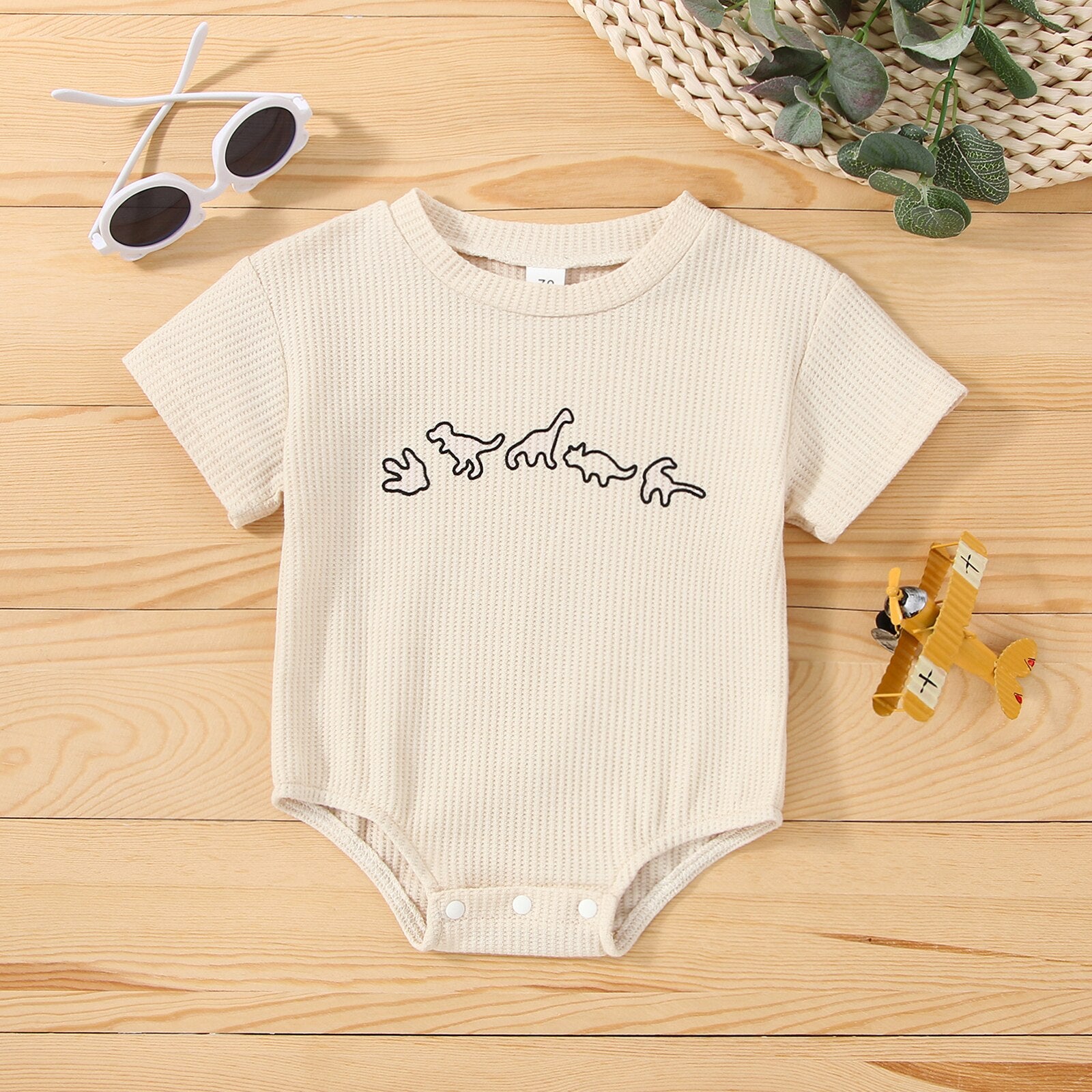 Casual Dinosaur Print Short Sleeve Romper for Baby Girls and Boys
