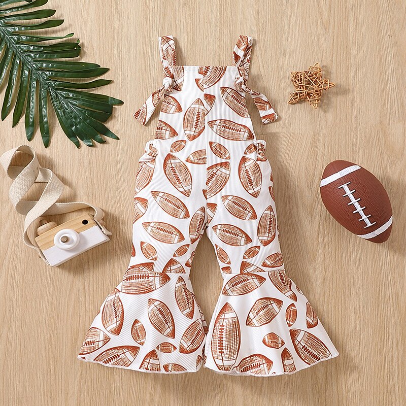 Toddler Baby Girl Bell-Bottom Jumpsuit with Rugby Leopard Print