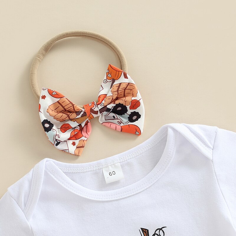 Cute Halloween Baby Girl Clothes Set - Pumpkin/Letter Print Bodysuits, Shorts, Headband