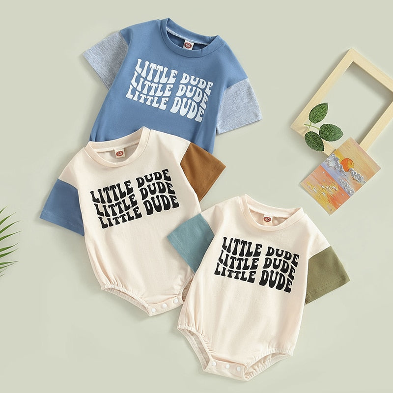 Adorable Newborn Baby Rompers with Patchwork Letter Prints and Short Sleeves