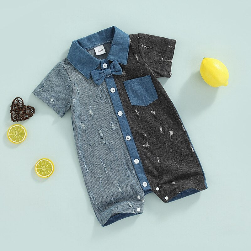 Summer Infant Baby Boys Color Matching Romper with Bow Tie