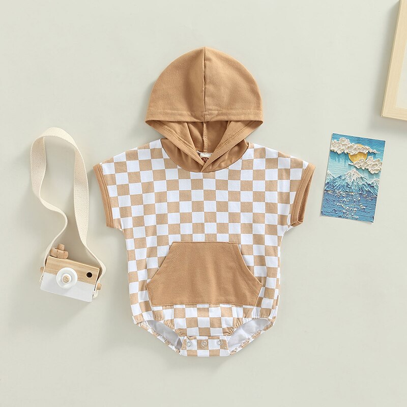 Stylish Checkerboard Print Bodysuits for Baby Boys