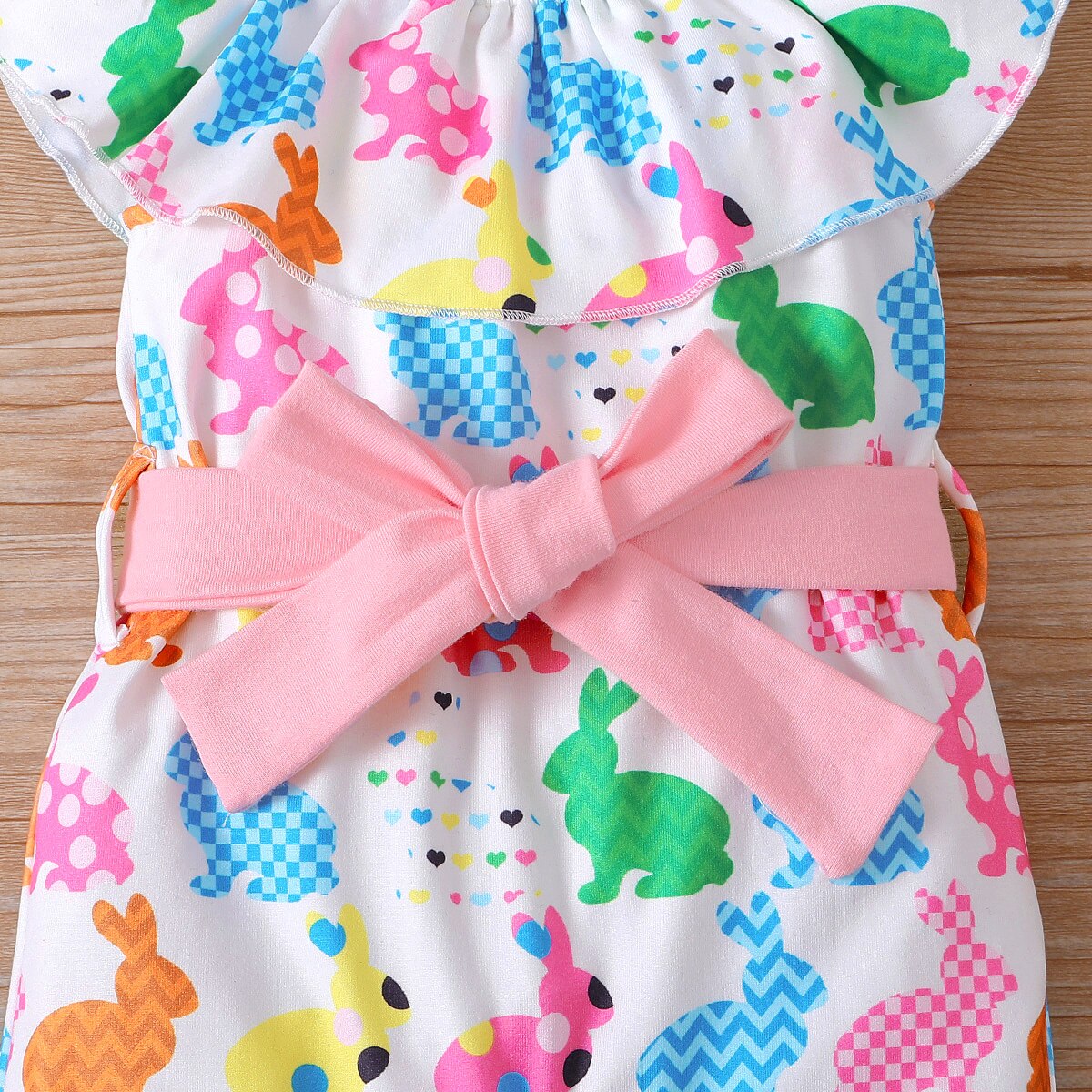 Easter 3pcs Baby Girl Rabbit Jumpsuit with Belt & Headband Set