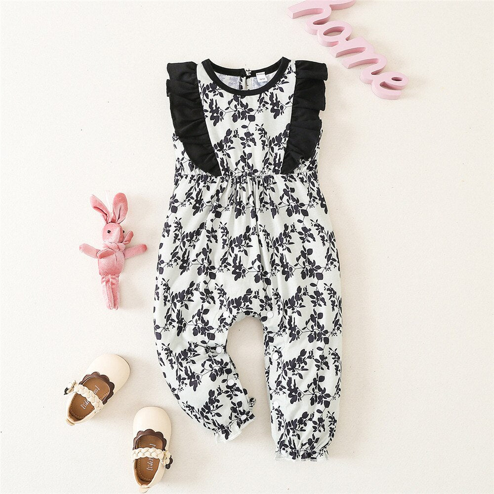 Crushed Leaves Printed Jumpsuit for Newborn and Toddler Girls