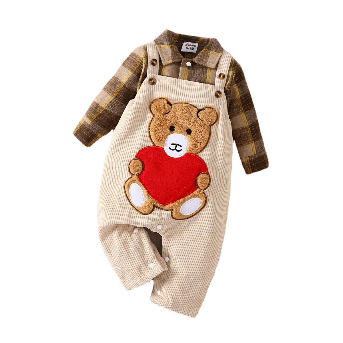 Winter Baby Boy Clothing Set with Plaid Shirt and Bear Romper