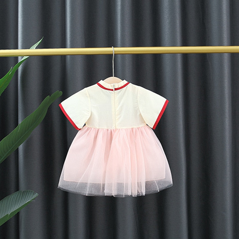 Vintage Chinese Style Embroidered Baby Party Mesh Dress for Girls