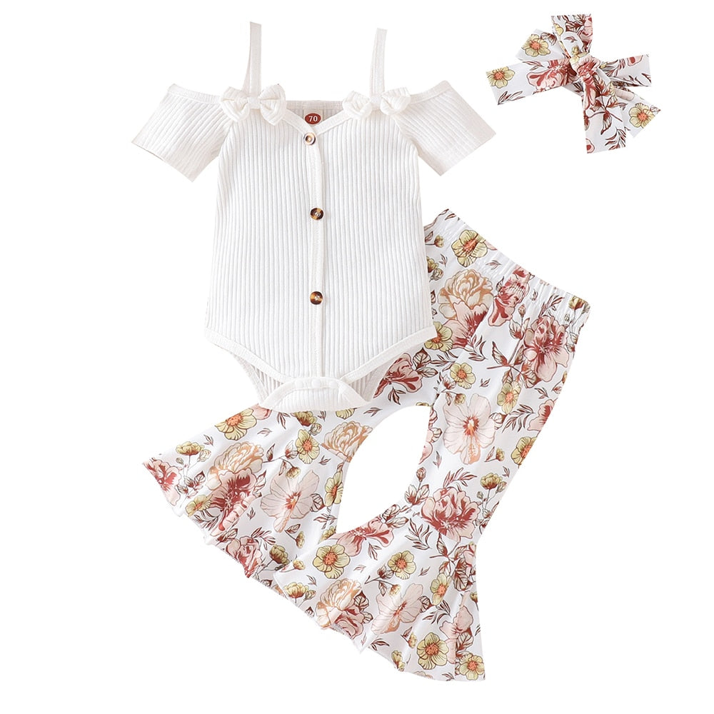 Summer Newborn Baby Girl Clothes Set Short Sleeve Offensive Romper Tops Floral Print Shorts Headband Infant 3Pcs Outfits Costume