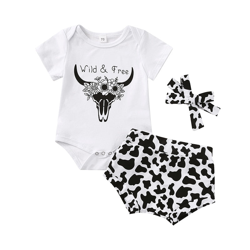 Adorable Cotton 3-Piece Outfit Set for Newborns and Toddlers - Letter Print Rompers, Tassel Print Shorts, and Matching Headband