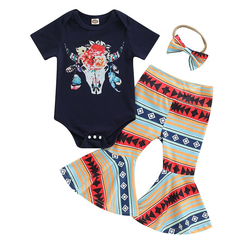 Newborn Baby Girl Clothes Short Sleeve Letter T-shirt Pants Headband Outfit Set