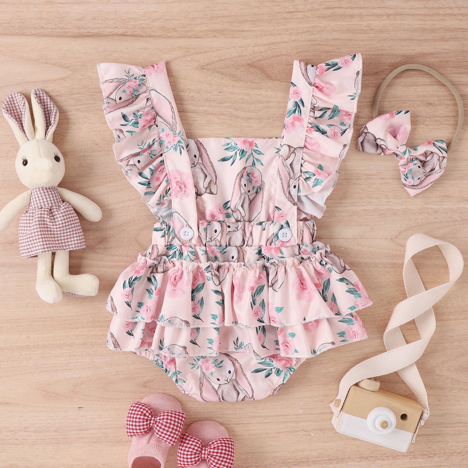Adorable Newborn Baby Girls Easter Outfits - Ruffle Fly Sleeve Rabbit Romper Jumpsuits