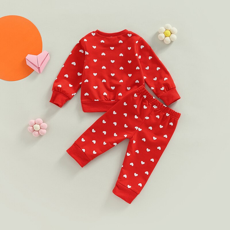Cute Newborn Baby Girls Heart Print Clothes Sets for Valentine's Day