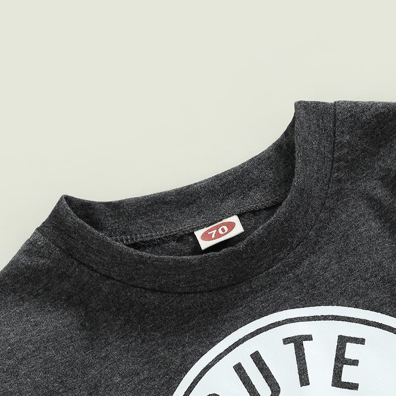 Toddler Boy Clothes Sets Spring Outfit Letter Symbol Print Long Sleeve Crew Neck Sweatshirt + Elastic Waist Solid Color Trousers - BabbeZz