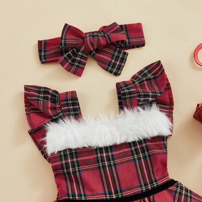 Sweet Christmas Dress for Baby Girls with Hairband